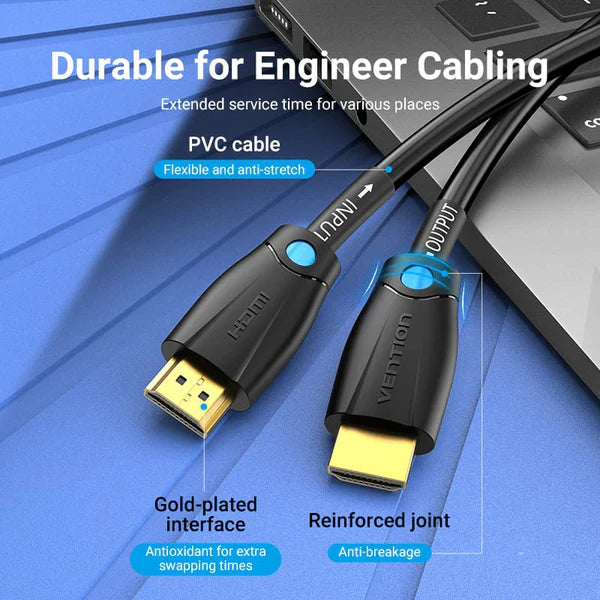 Vention Cotton Braided 4K HDMI Male to Male Cable 10M Black Zinc Alloy Edition