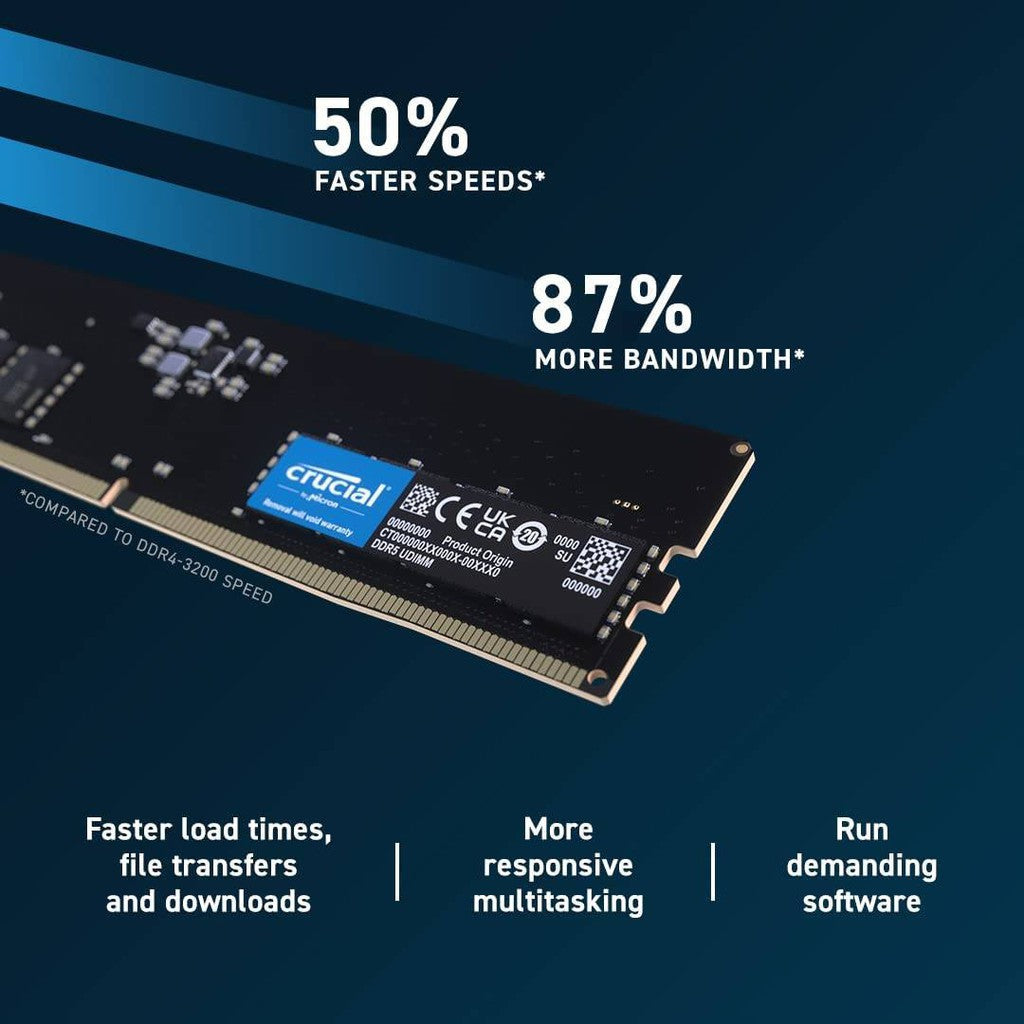 Crucial 16GB DDR5 4800 MT/s (PC5-38400) CL40 SR x8 Unbuffered DIMM