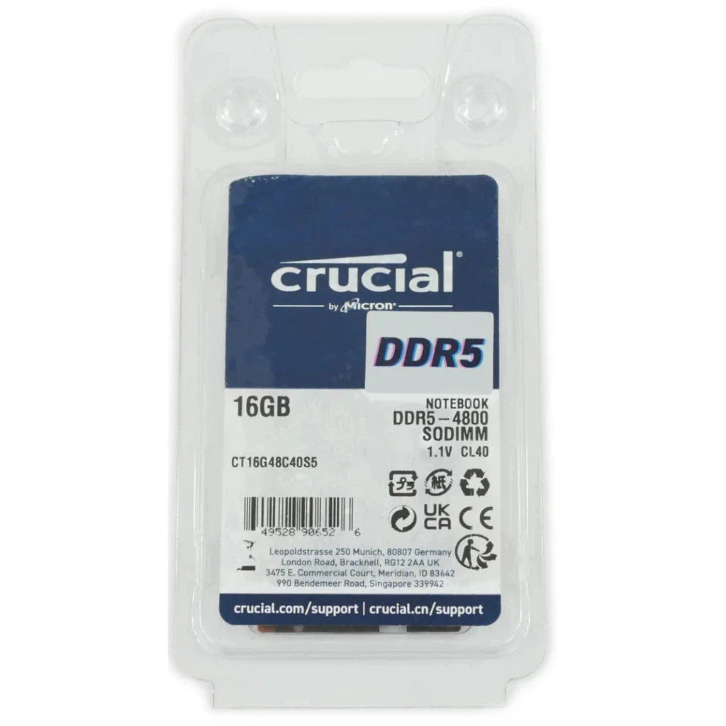 Crucial 16GB DDR5 4800MHZ SODIMM Memory Notebook-CT16G48C40S5