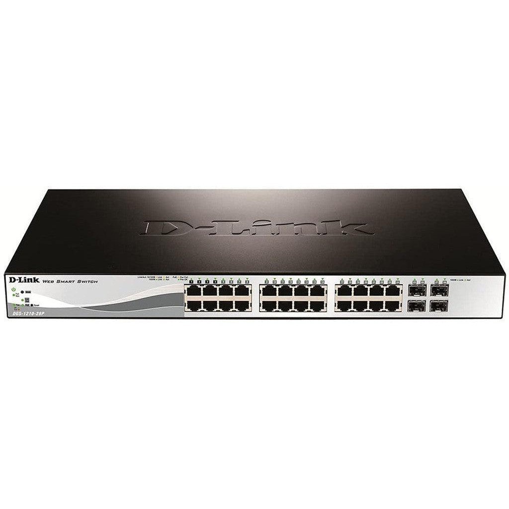 D-Link Poe+ Switch, 24 28 Port Fast Ethernet Managed Web Smart 2 Gigabit Base-T And 2 Gigabit Combo Base-T/Sfp Ports Dgs-1210-28P