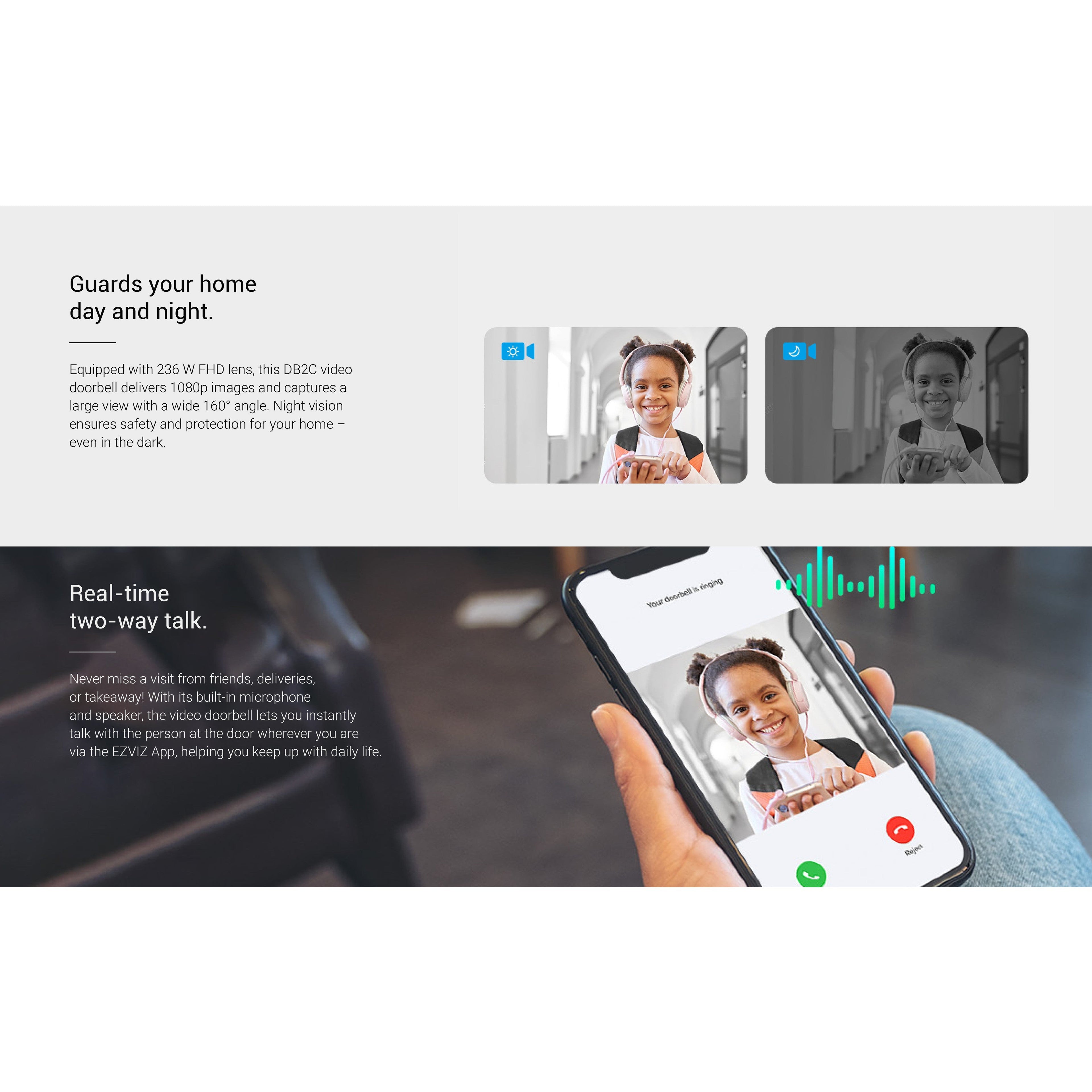 Ezviz DB2C Wifi Doorbell With Chime - H.265 / White