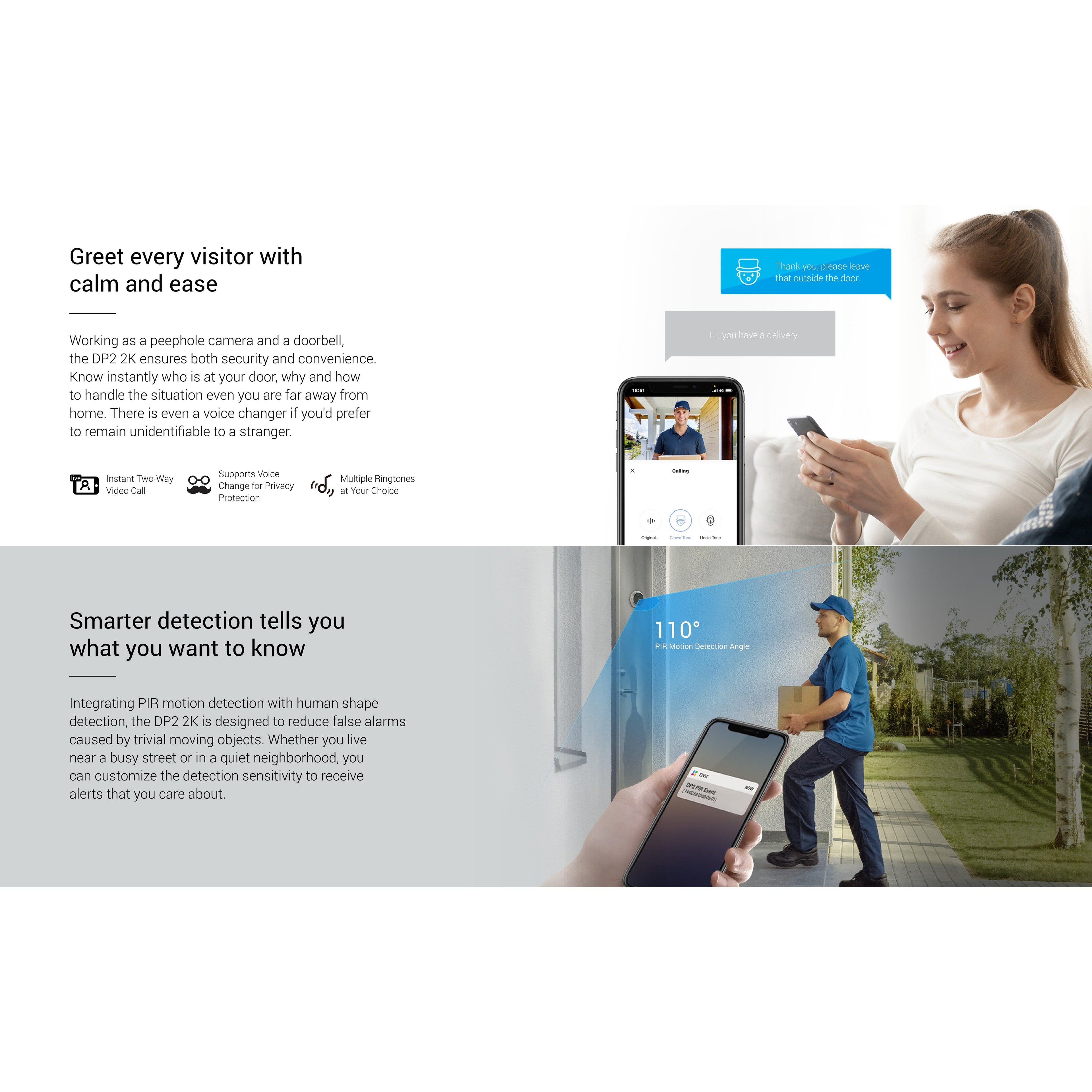 Ezviz DP2 2K Wire-Free Peephole Doorbell