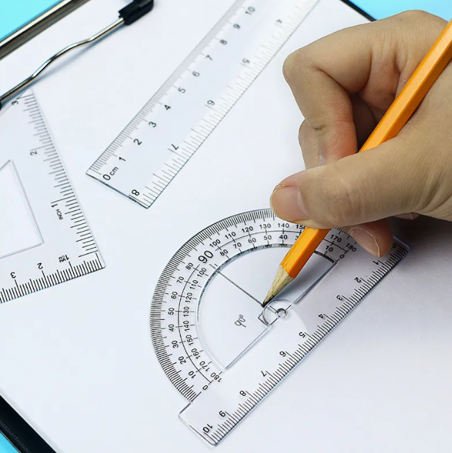 DRAFTING SET 4PCS RULER SET SQUARES PROTRACTOR 20CM TRANSPARENT