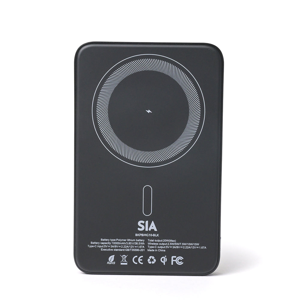 SIA MagOn Magnetic power bank metal Body PD 20W-Wireless Charging 15W 10000Mah black