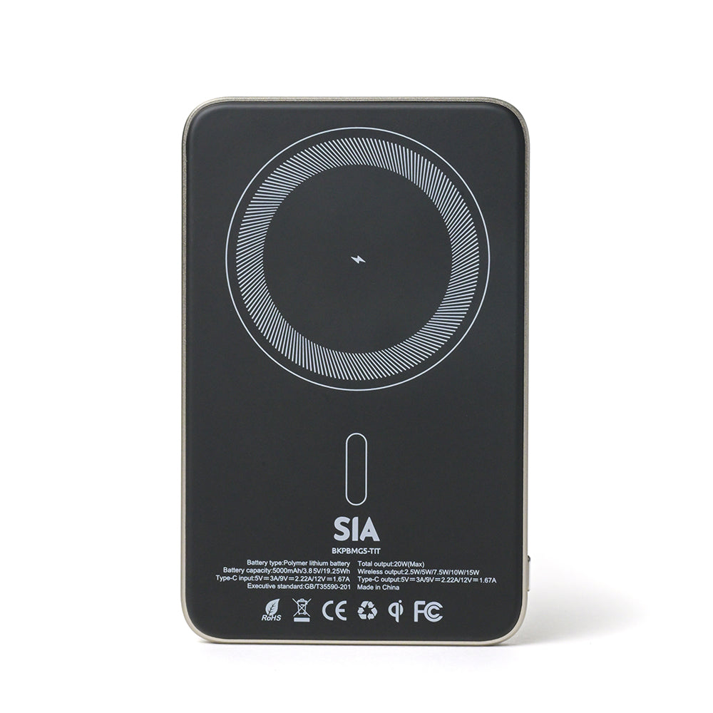 SIA MagOn Magnetic power bank metal Body PD 20W -Wireless Charging 15W5000Mah natural Titanume