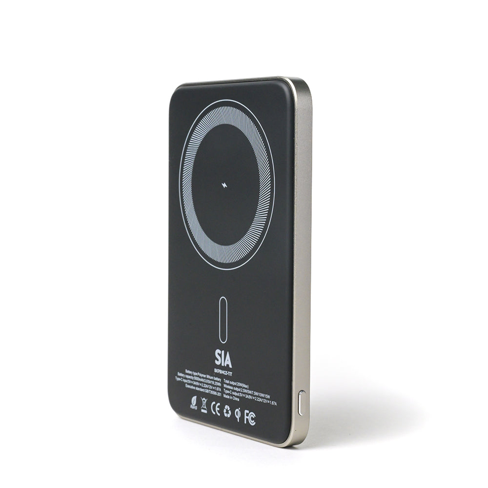 SIA MagOn Magnetic power bank metal Body PD 20W -Wireless Charging 15W5000Mah natural Titanume