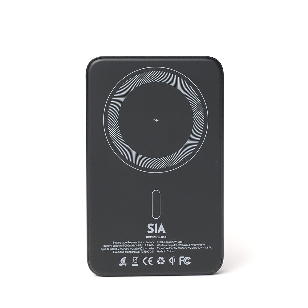 SIA Magnetic power bank metal Body PD 20W -Wireless Charging 15W 5000Mah black