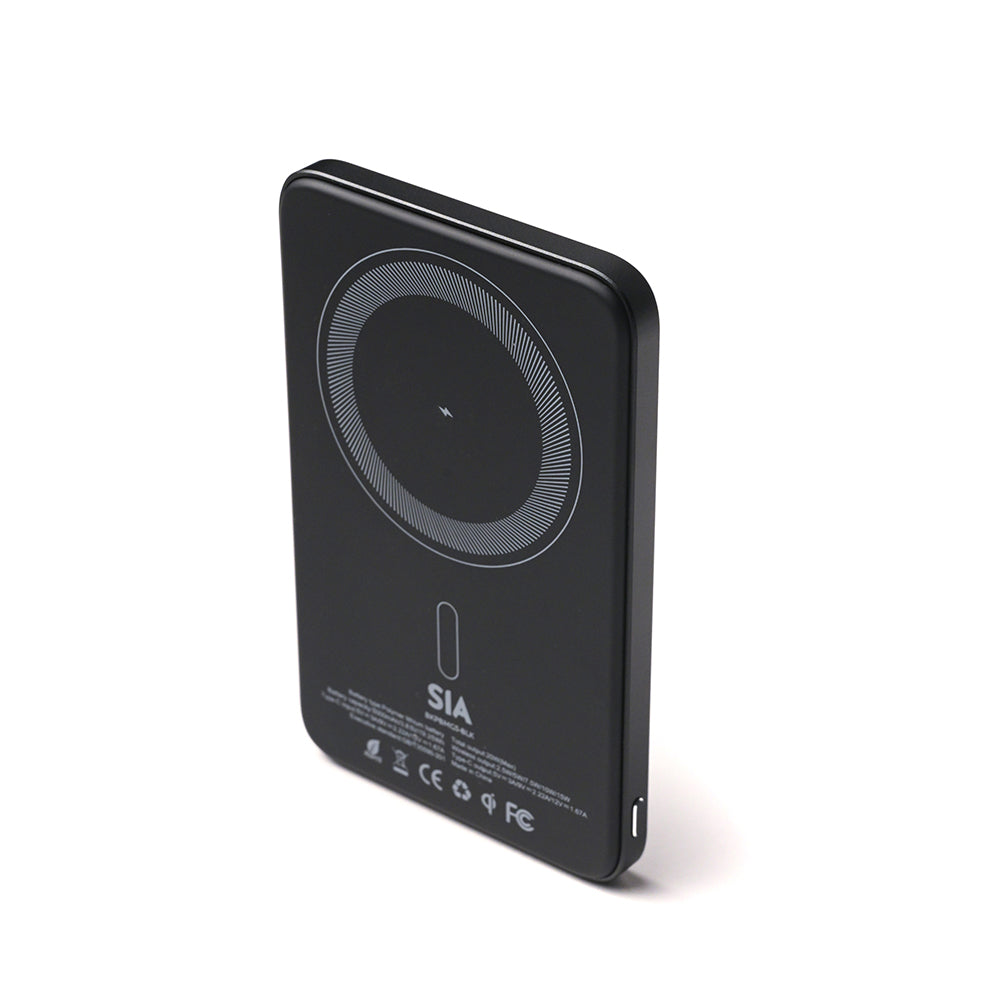 SIA Magnetic power bank metal Body PD 20W -Wireless Charging 15W 5000Mah black