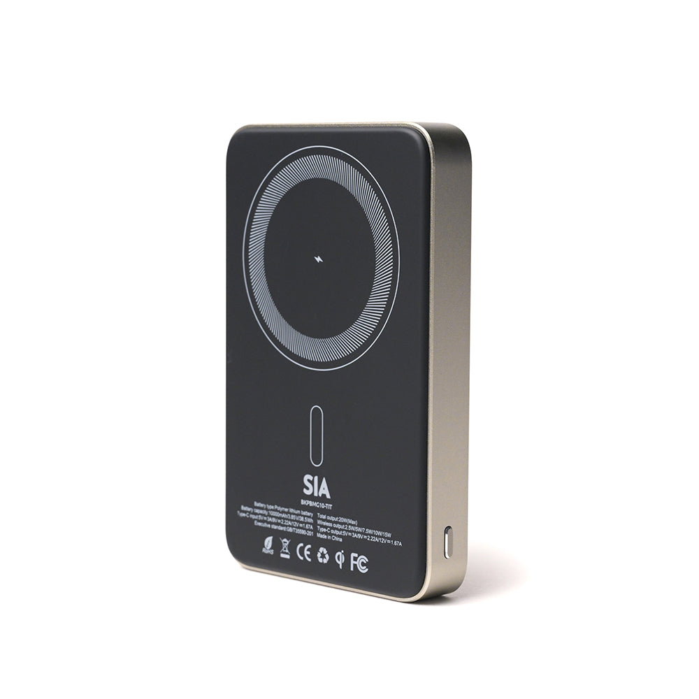 SIA MagOn Magnetic power bank metal Body PD 20W-Wireless Charging 15W 10000Mah natural Titanume