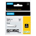 DYMO 18444 Rhino Permanent Vinyl Industrial Label Tape, 1/2-Inch x 18 ft, White/Black Print