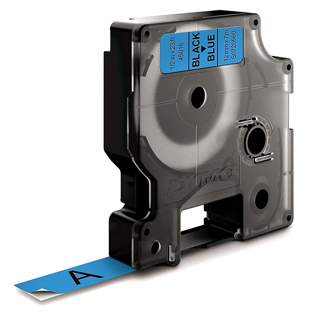 DYMO Authentic D1 Labels, 12mm x 7m Roll, Black Print on Blue Tape, Self-Adhesive Labels