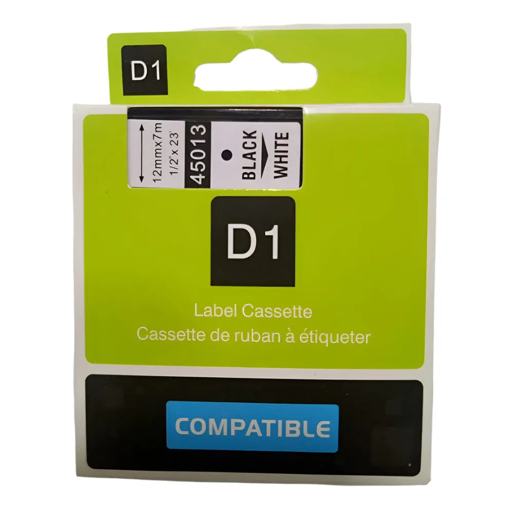 DYMO Authentic D1 Labels, 12mm x 7m Roll, Black Print on White Tape, Self-Adhesive Labels