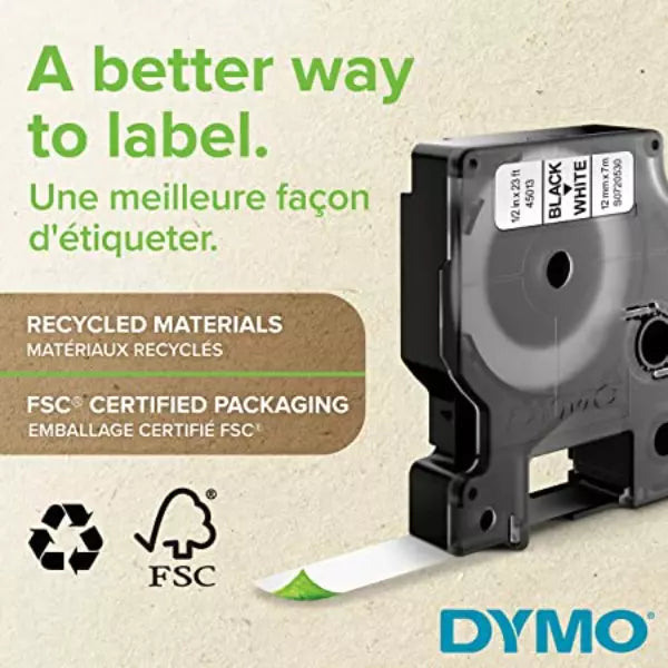 DYMO Authentic D1 Labels, 9mm x 7m Roll, Black Print on White Tape, Self-Adhesive Labels