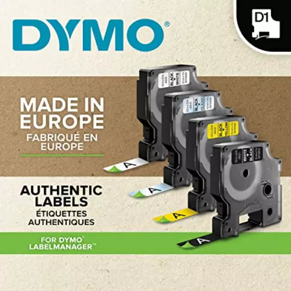 DYMO Authentic D1 Labels, 9mm x 7m Roll, Black Print on White Tape, Self-Adhesive Labels