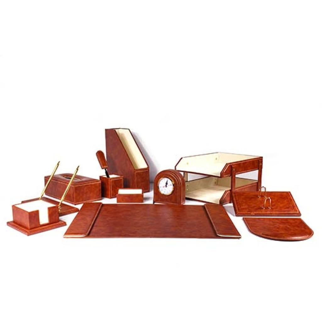 Deluxe Leather Desk Set 15 Pieces Brown Color
