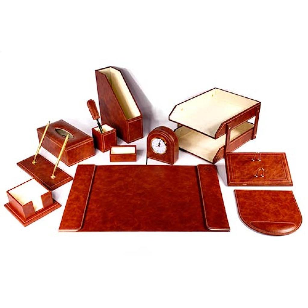 Deluxe Leather Desk Set 15 Pieces Burgundy Color