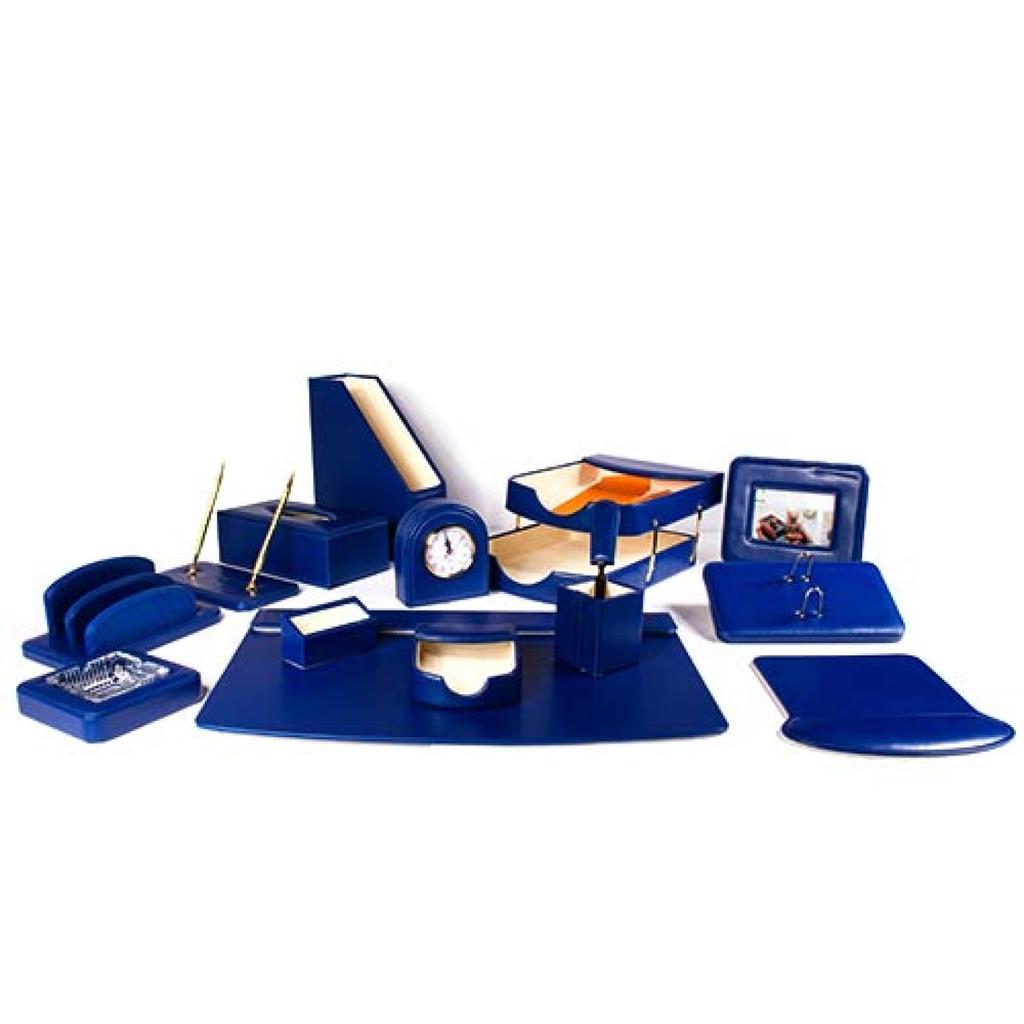 Deluxe Leather Desk Set 15 Pieces Dark Blue Color