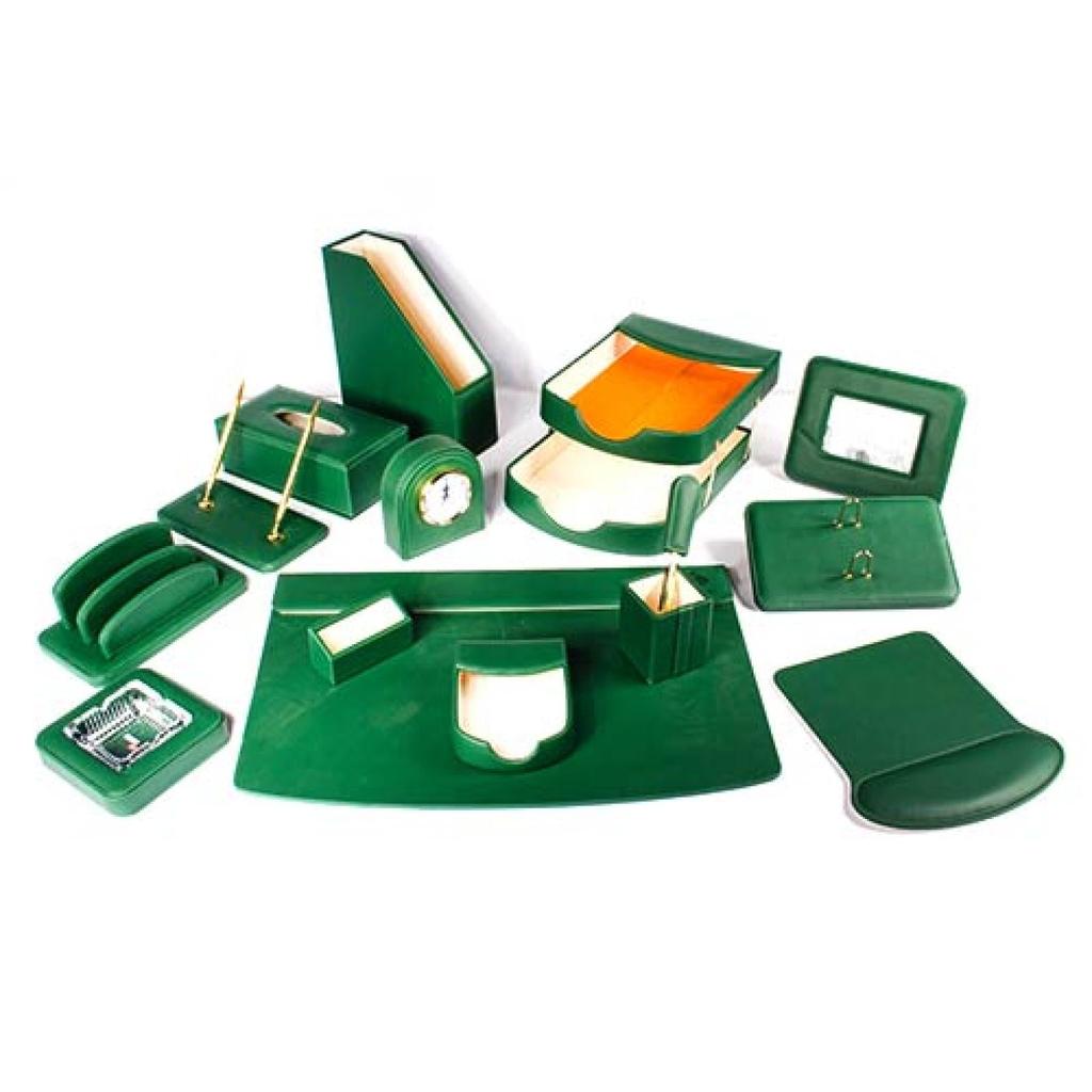 Deluxe Leather Desk Set 15 Pieces Dark Green Color