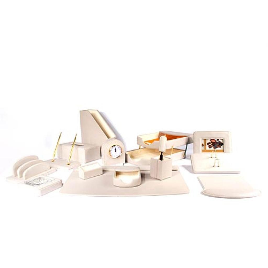 Deluxe Leather Desk Set 15 Pieces Gray Color