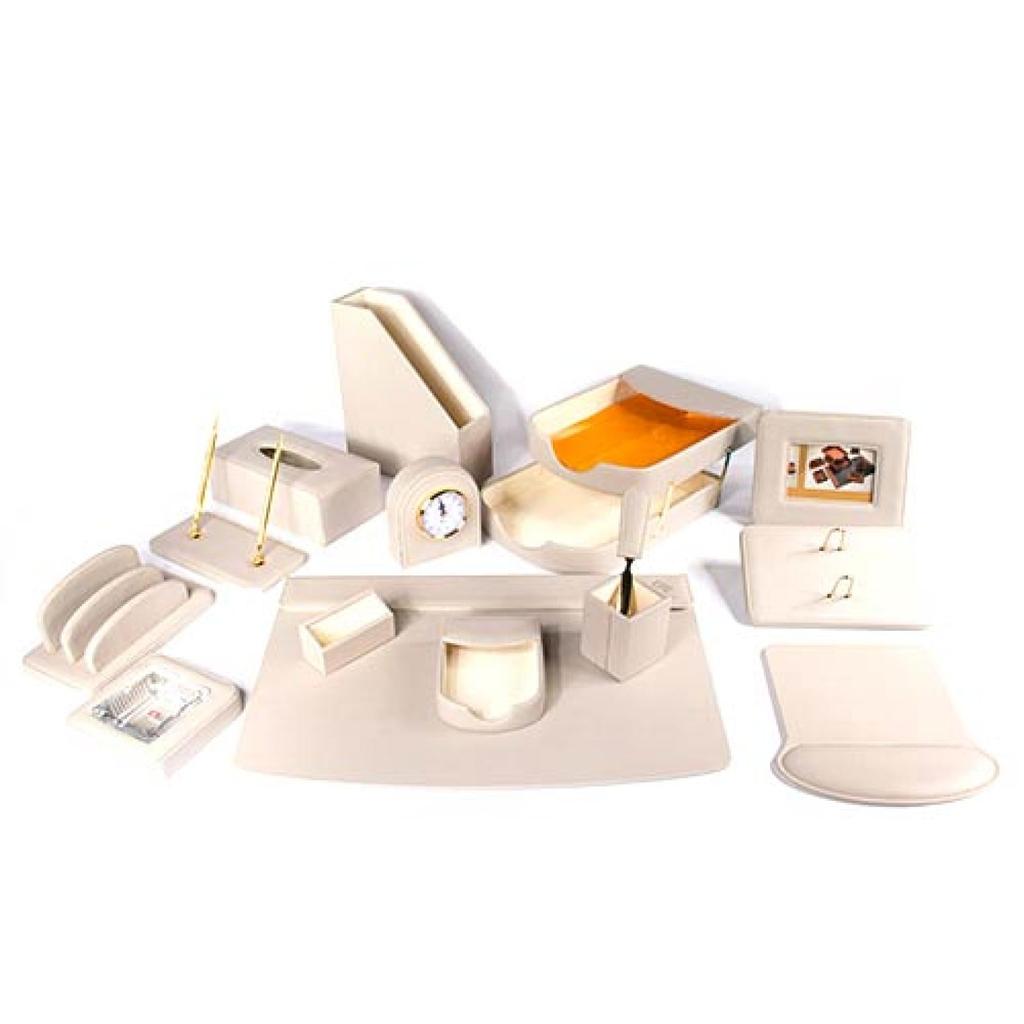 Deluxe Leather Desk Set 15 Pieces Gray Color