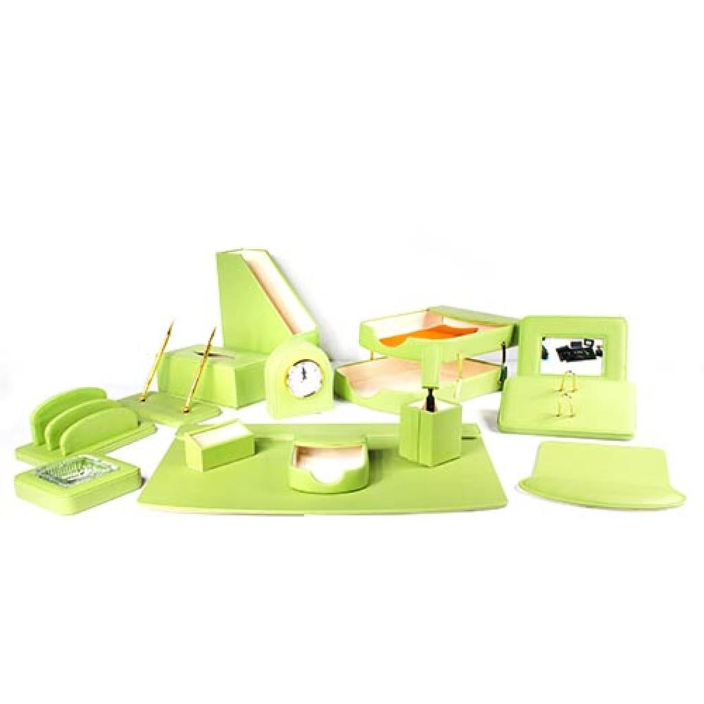 Deluxe Leather Desk Set 15 Pieces Light Green Color