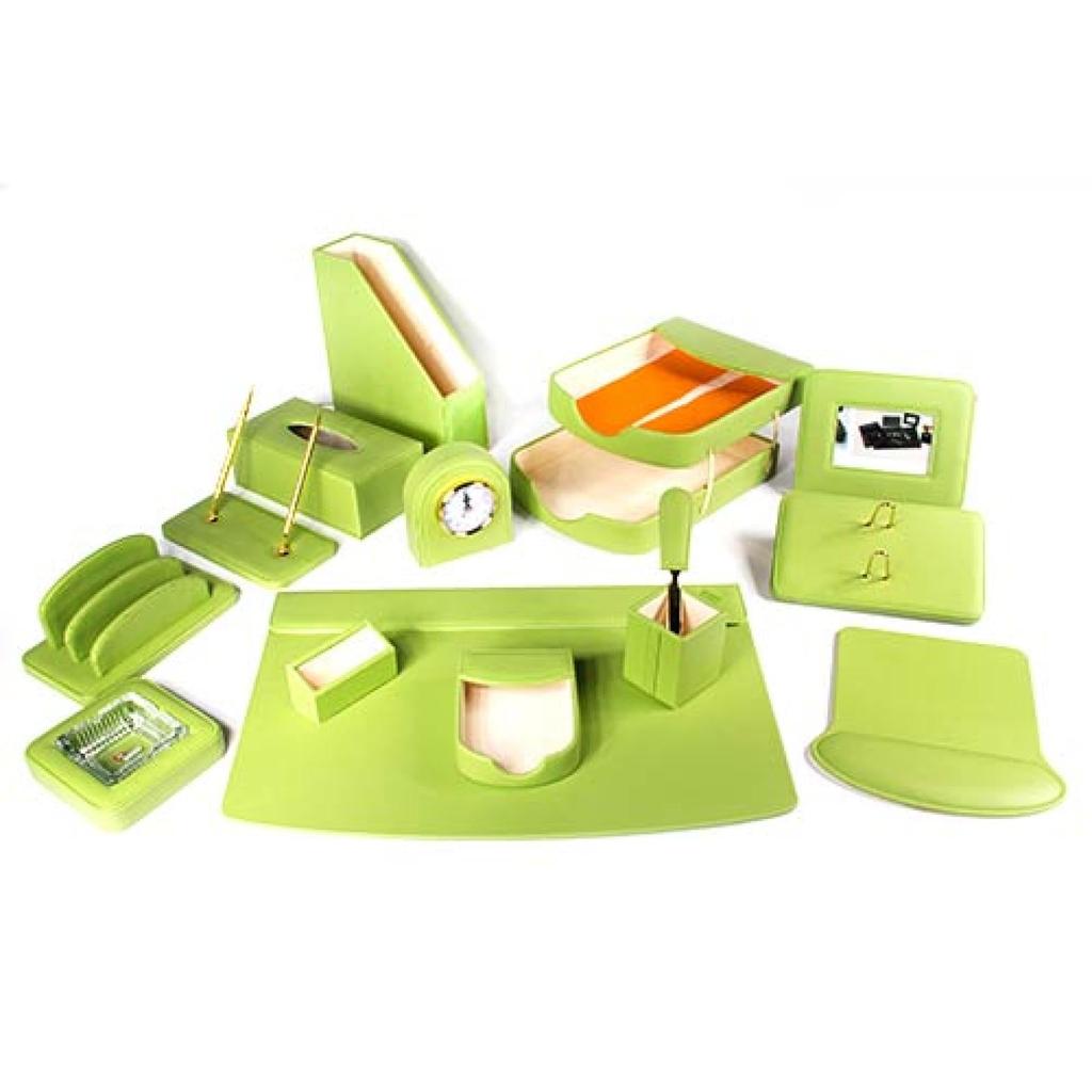 Deluxe Leather Desk Set 15 Pieces Light Green Color