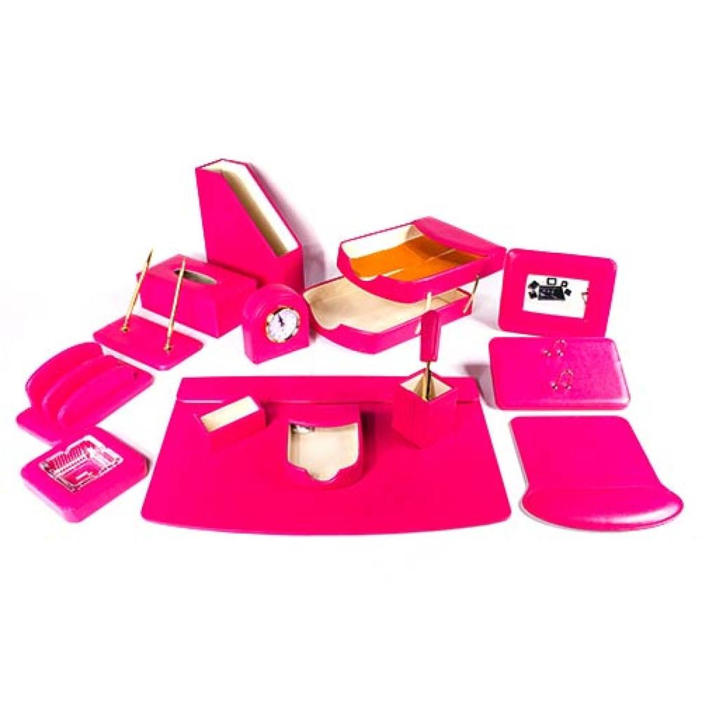 Deluxe Leather Desk Set 15 Pieces Pink Color