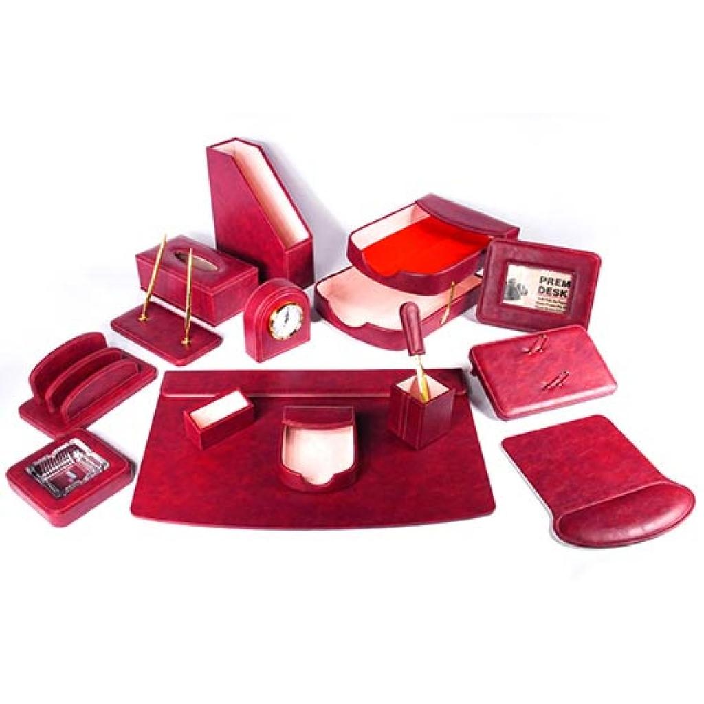 Deluxe Leather Desk Set 15 Pieces Red Color