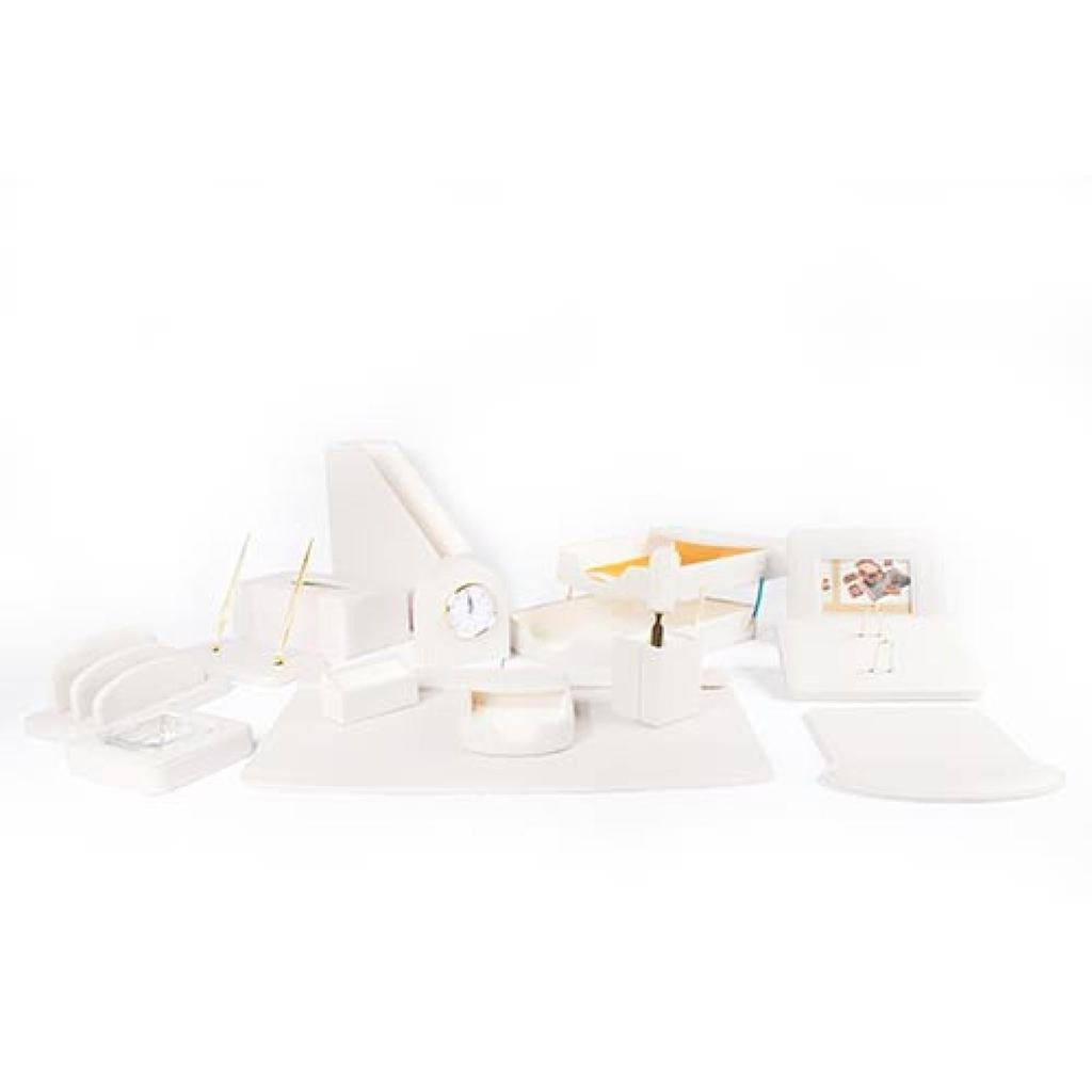 Deluxe Leather Desk Set 15 Pieces White Color