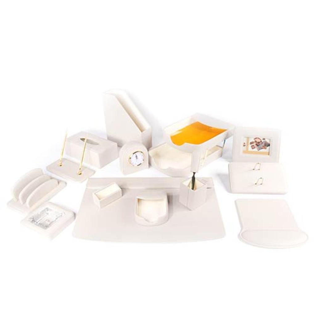 Deluxe Leather Desk Set 15 Pieces White Color
