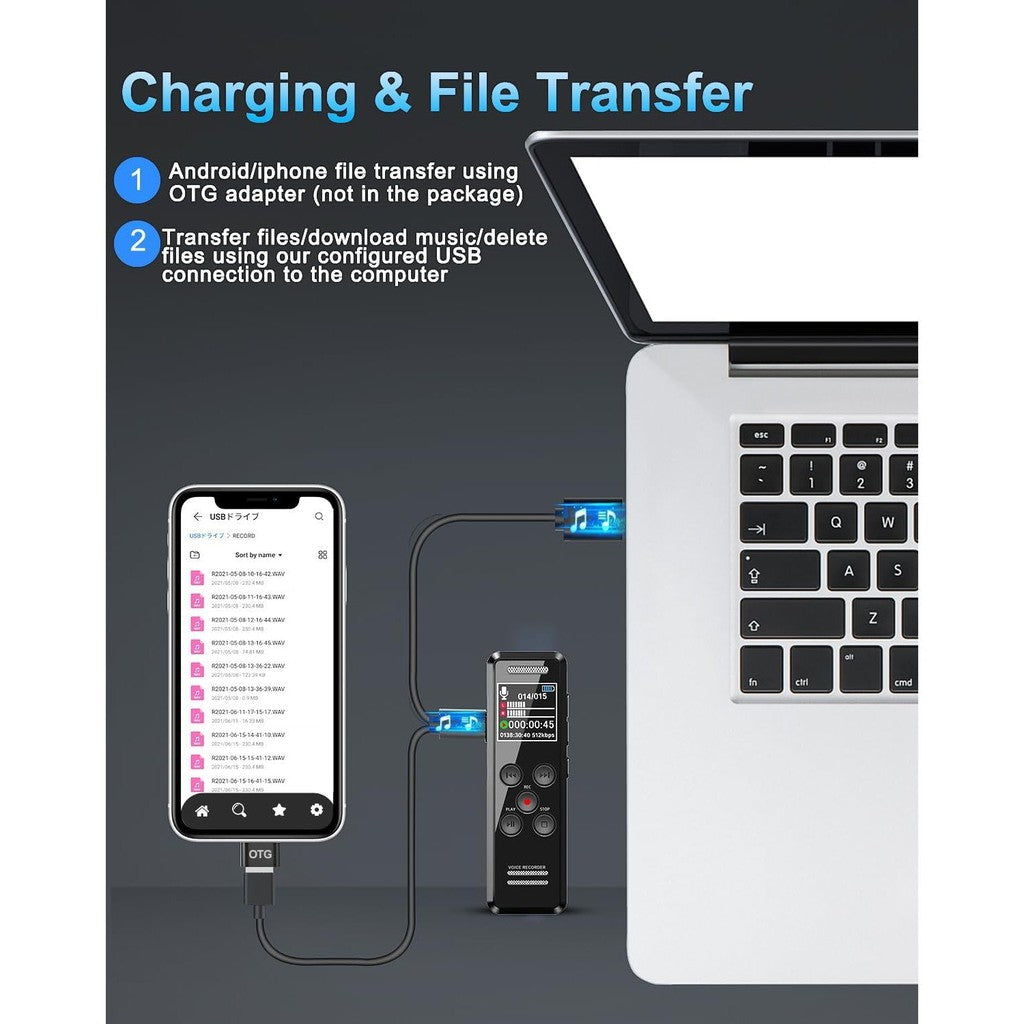 Digital Voice Recorder with Playback, 64GB | Audio Recorder for Lectures Meetings, MP3 Player