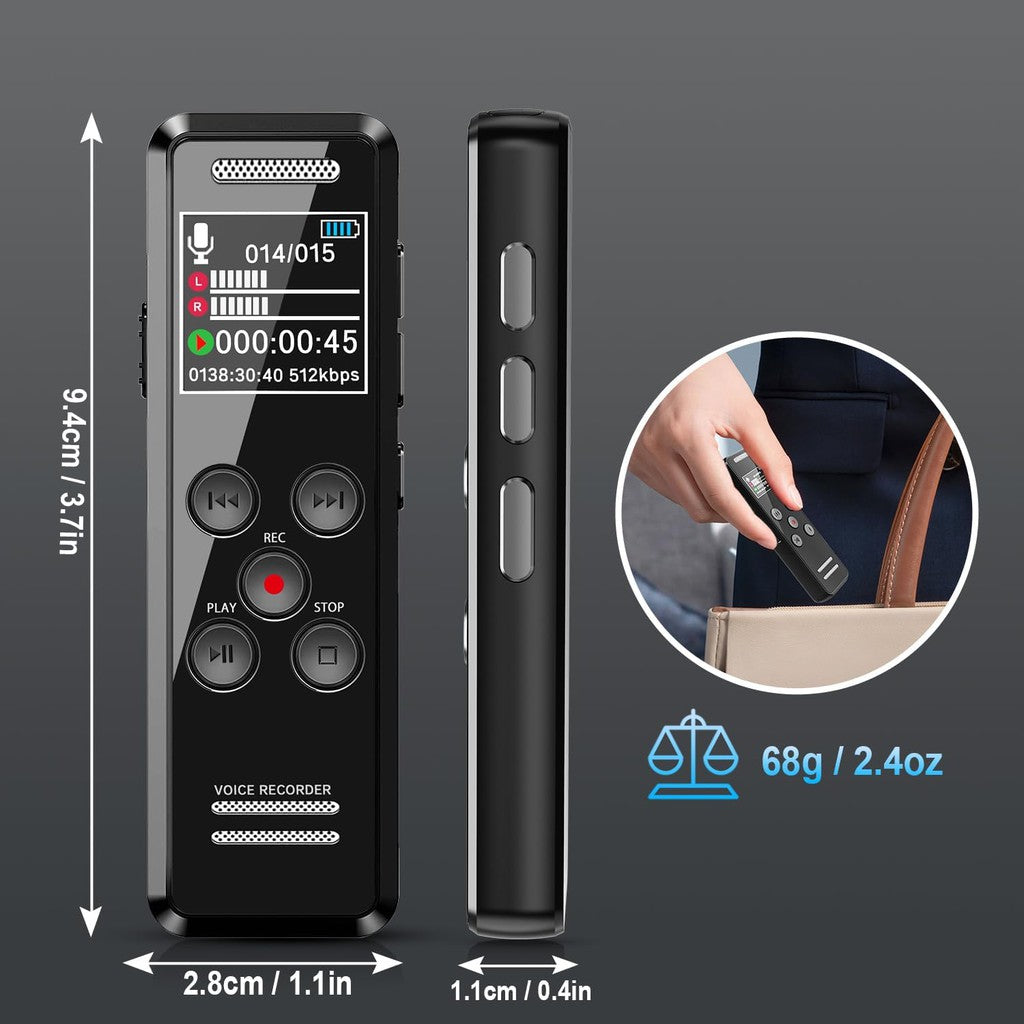Digital Voice Recorder with Playback, 64GB | Audio Recorder for Lectures Meetings, MP3 Player