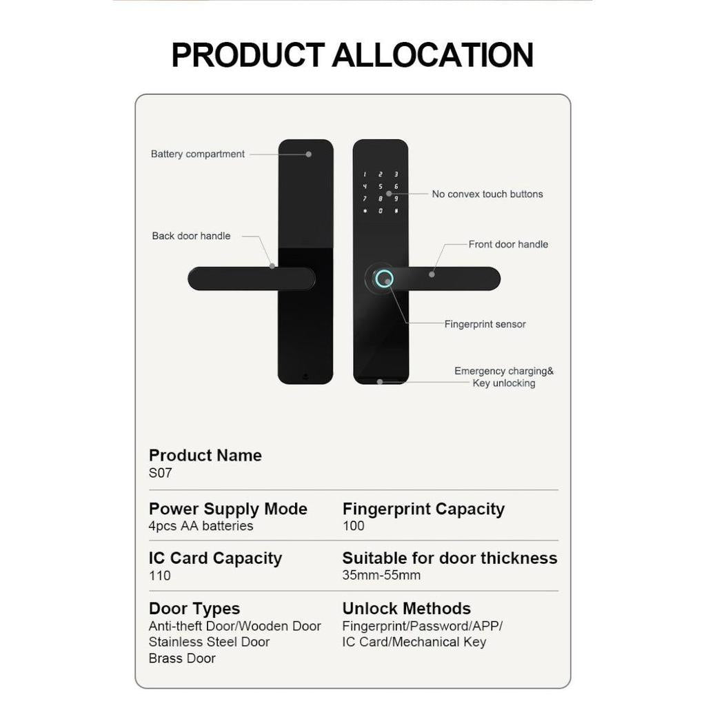 Door Lock Wooden-pvc Door TTLock-black - S07