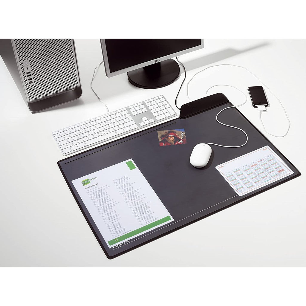 Durable Desk Mat With 4-Port Usb Hub Black 7215