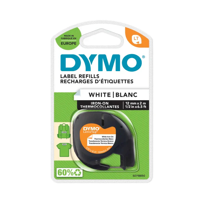 Dymo Black on White Label Printer Tape 2 m Length 12 mm Width