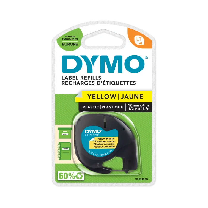 Dymo Black on Yellow Label Printer Tape 4 m Length 12 mm Width