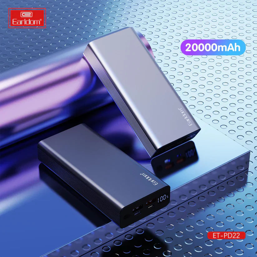 EARLDOM 20000mAh 20W Power Bank - Black - High Capacity & Fast Charging