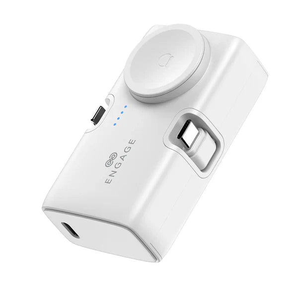Engage Portable Dual Port Lightning Usb-C & Watch Charging Power Bank 5000Mah White