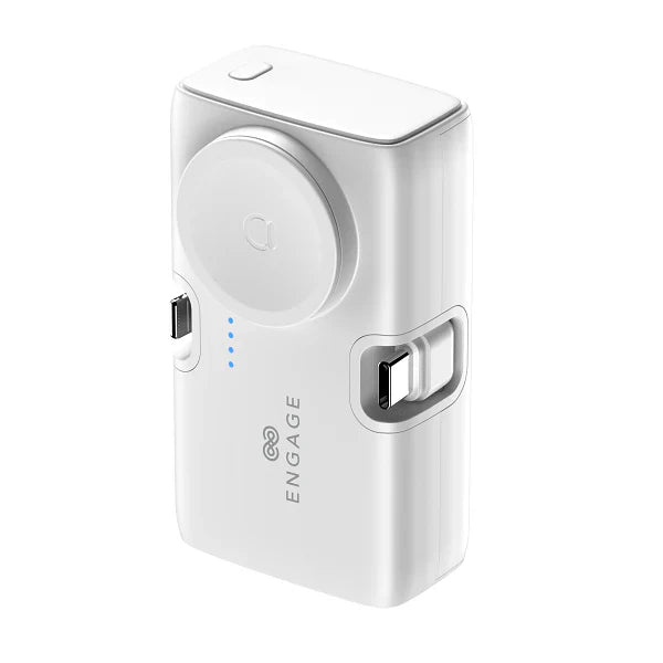 Engage Portable Dual Port Lightning Usb-C & Watch Charging Power Bank 5000Mah White