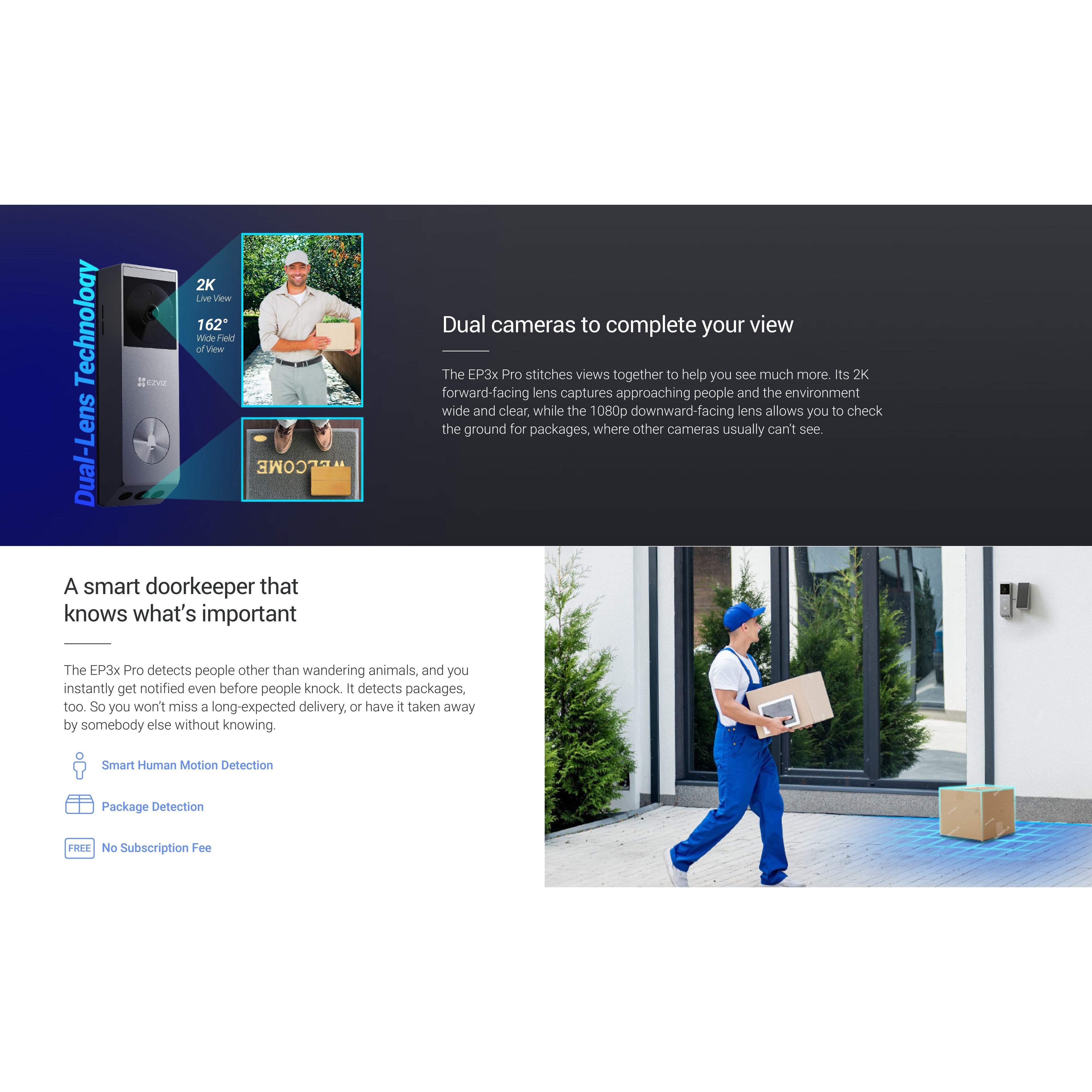 Ezviz EP3X PRO Battery-Powered Video Doorbell Kit