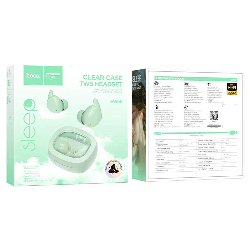 HOCO EW65 Shadow true wireless sleep BT headset - green