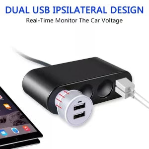 Earldom 120W Dual USB charger 4 in 1 Socket Black Car Phone Charger Lighter