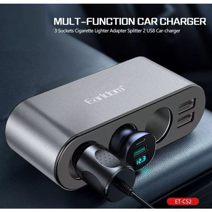 Earldom 120W Dual USB charger 4 in 1 Socket Black Car Phone Charger Lighter