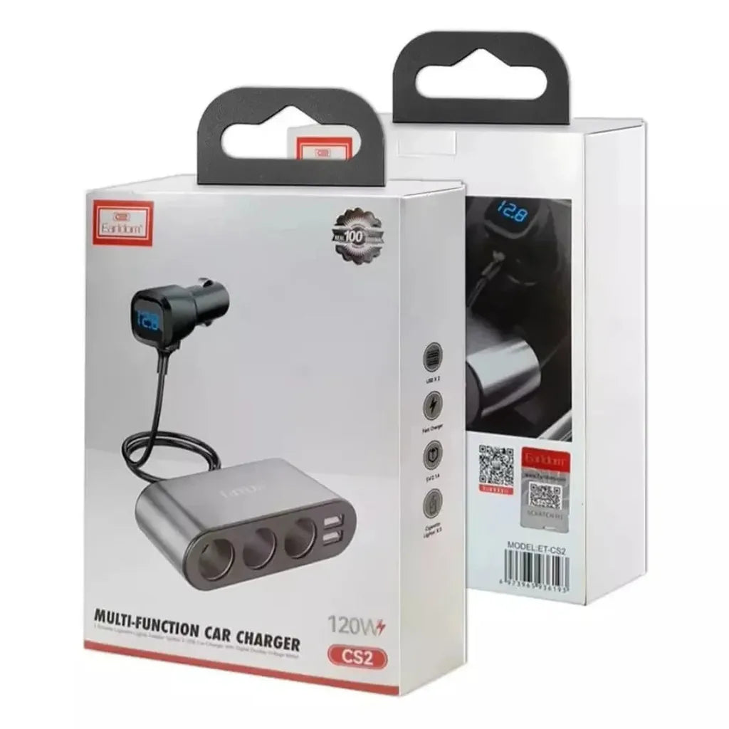 Earldom 120W Dual USB charger 4 in 1 Socket Black Car Phone Charger Lighter