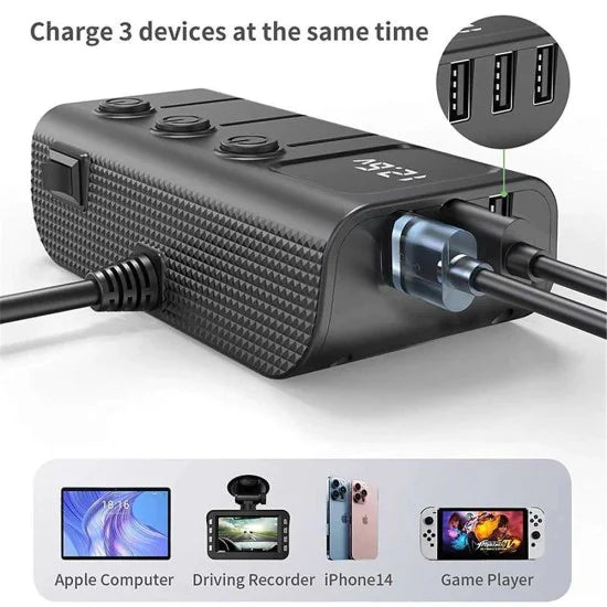 Earldom 3 Cigarette Lighters, 2 Type C PD outputs with cord Black