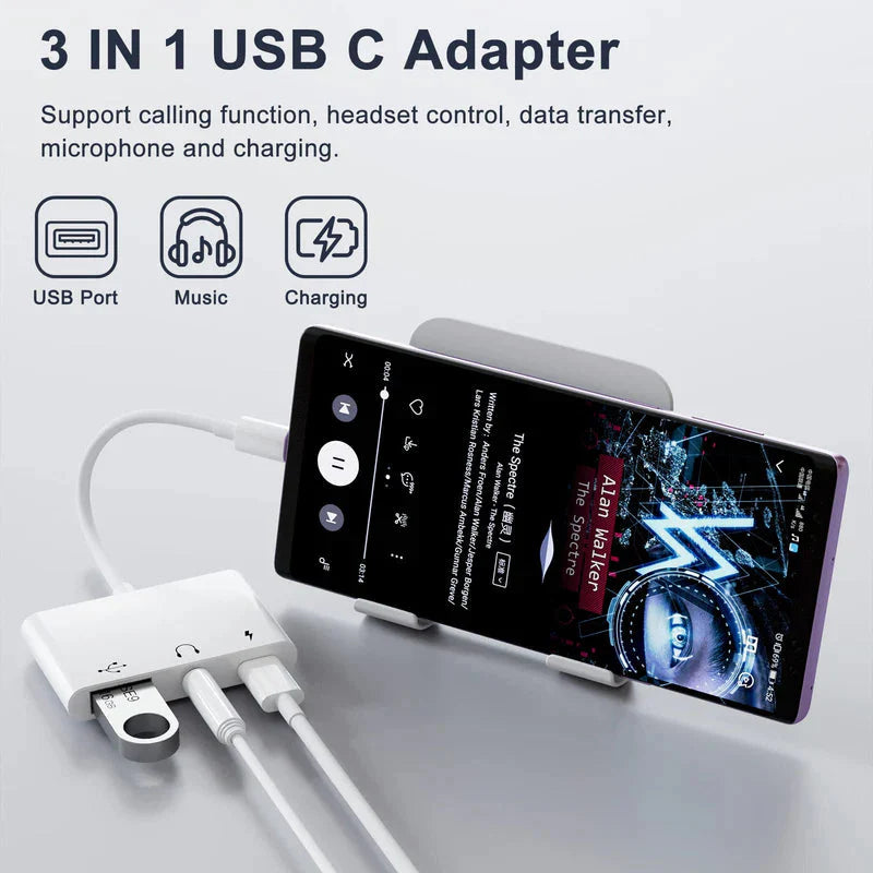 Earldom 3-in-1 Audio Adapter TYPE C
