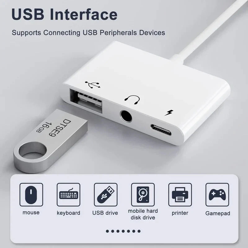 Earldom 3-in-1 Audio Adapter TYPE C