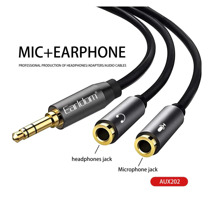 Earldom AUX202 Mic with Earphone Splitter Cable - Black