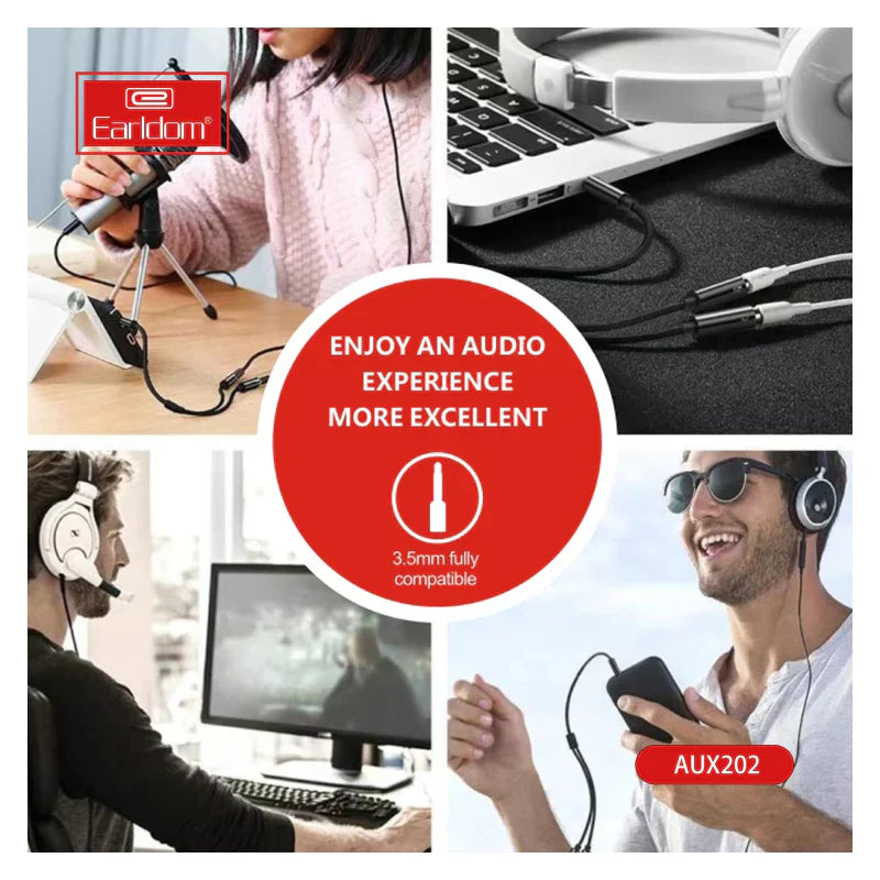 Earldom AUX202 Mic with Earphone Splitter Cable - Black