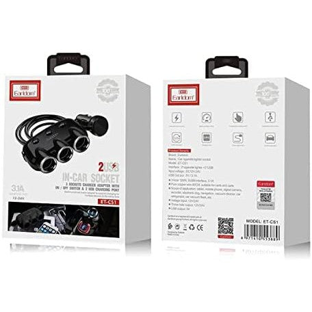 Earldom ES-CS1 Car Socket Charger , Splitter, 2xUSB (F) , 3×12/24V